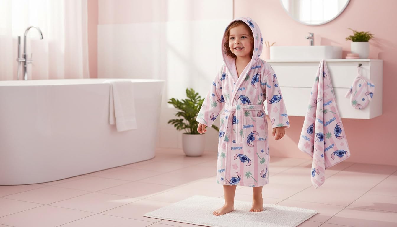 Aymax, Set Bain Enfant Stitch Disney – Peignoir Capuche + Serviette 50x100 cm + Gant Toilette | Aloha | 100% Polyester