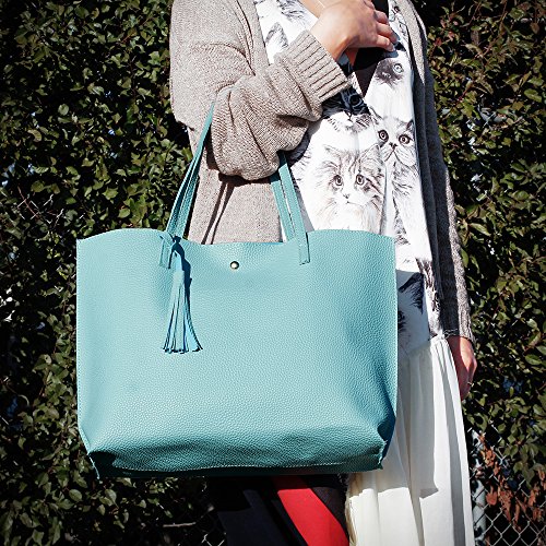 OCT17 Women Tote Bag - Tassels Faux Leather Shoulder Handbags, Fashion Ladies Purses Satchel Messenger Bags - Gray