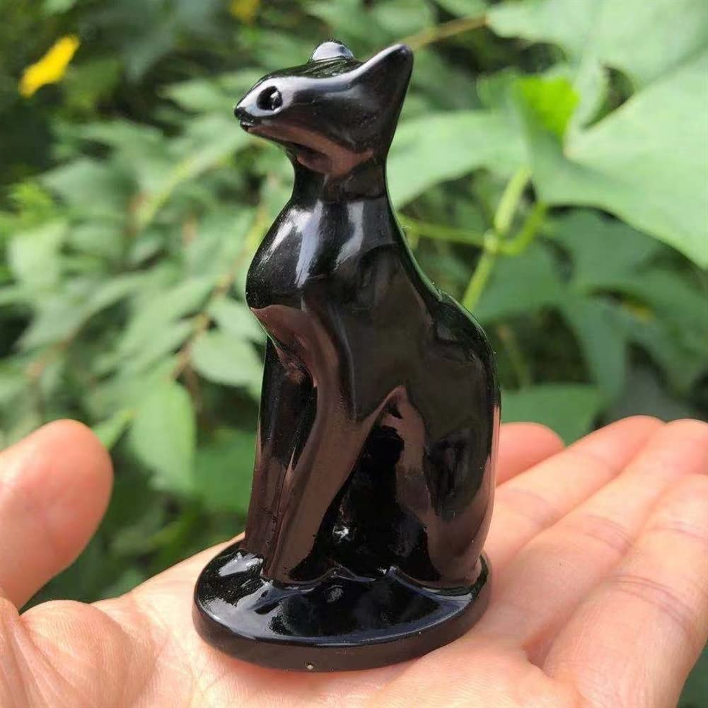 SnamicE Natural crystal rough Home Decor, Natural Black Quartz Cat Statue Obsidian Crystal Carved CAT Figurine Gemstone Decor Quartz Gifts,Natural Crystal,1pc