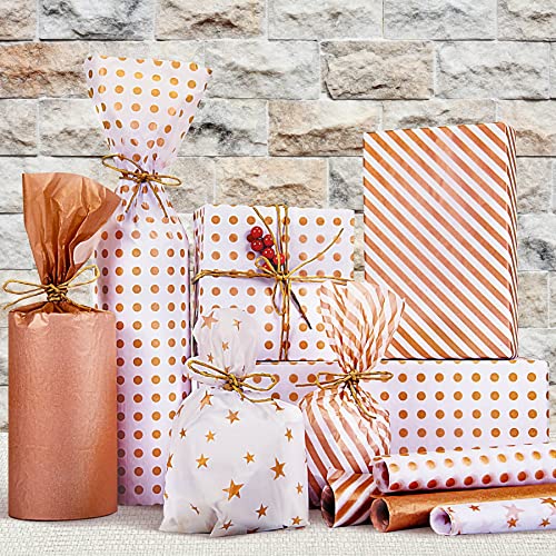 Image of Larcenciel Rose Gold Tissue Paper, 120 Sheets, Metallic Gift Wrapping Paper for Gift Bags, Packaging, Flower, Valentines, Christmas, Wedding, Birthday Party, Holiday Decor, DIY Crafts (19.7 x 13.8 In)