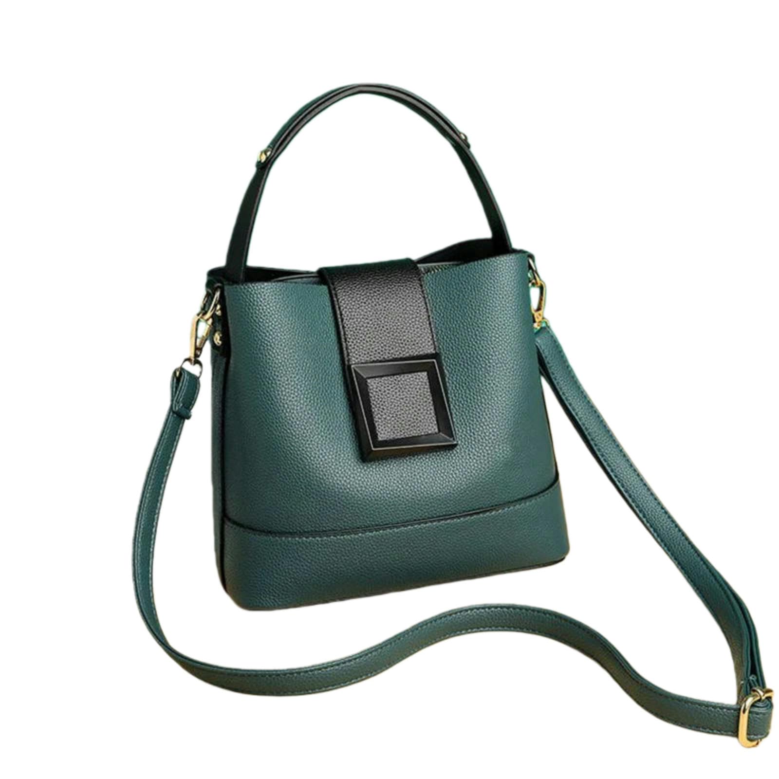 Borse Borsa A Secchiello Elegante in Pelle Pu da Donna - Mano Tinta Unita con Fibbia, Tracolla Convertibile E Tracolla-Rosso