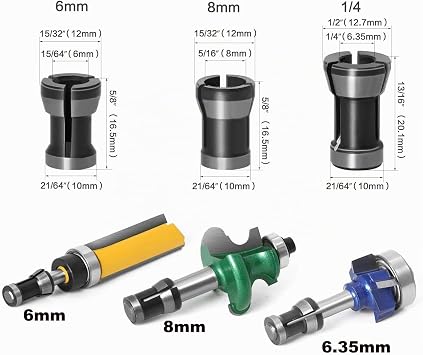 Router Collet Adapter 6mm 6.35mm 8mm Router Bit Chuck Chuck Adapter with Collet Nut for Woodworking CNC Engraving Trimming Machine Electric Router