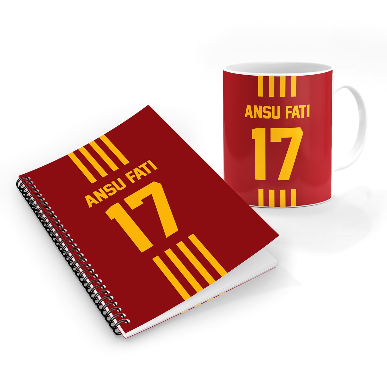 Stylizedd Designer Printed Coffee Mug + A5 Spiral Notebook Memo Notepad Journal Personalised Combo Gift Set - Football Team - Spain, Player Name - Ansu Fati