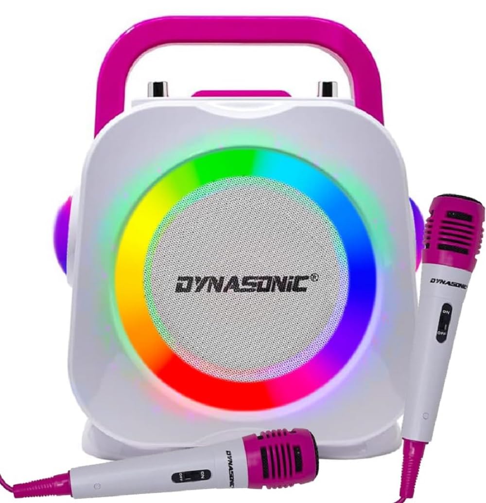 DYNASONIC Karaoke z mikrofonem, oryginalne prezenty dla dzieci dziewczynek, głośnik, zabawki dziewczyna 4-13 lat (niebieski) (Pink)