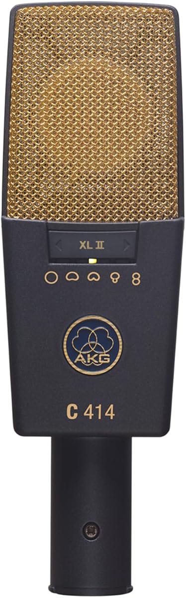AKG Pro Audio C414 XLII Diafragma grande profesional de grado de estudio, micrófono condensador de doble cápsula, vocal e instrumento con funda de transporte de aluminio resistente. Conector XLR. Gris con dorado