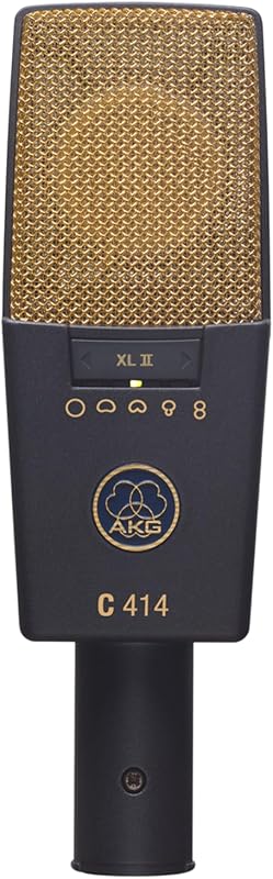 AKG Pro Audio C414 XLII Diafragma grande profesional de grado de estudio, micrófono condensador de doble cápsula, vocal e instrumento con funda de transporte de aluminio resistente. Conector XLR. Gris con dorado