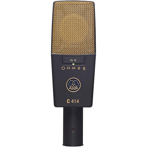 AKG Pro Audio C414 XLII Studio Grade Professional Large Diaphragm, Dual-Capsule, Vocal and Instrument Condenser Microphone with Rugged Aluminum Carrying Case. XLR Connector. Gray with Gold