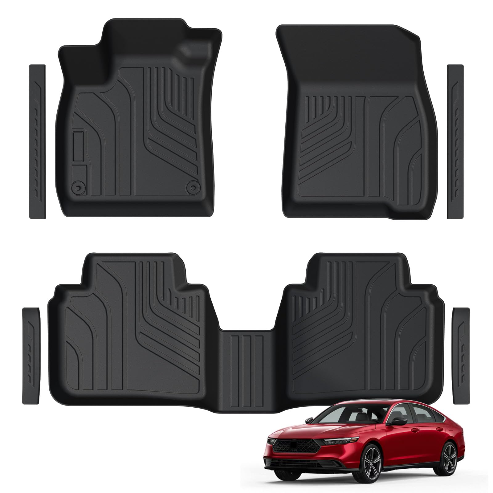 LUMWAY Floor Mats for 2023-2025 Honda Accord (Include Hybrid), TPE All Weather Front Rear 2 Row Interior Car Floor Liners Door Sill Guards for 2025 Accord Sedan Accessories