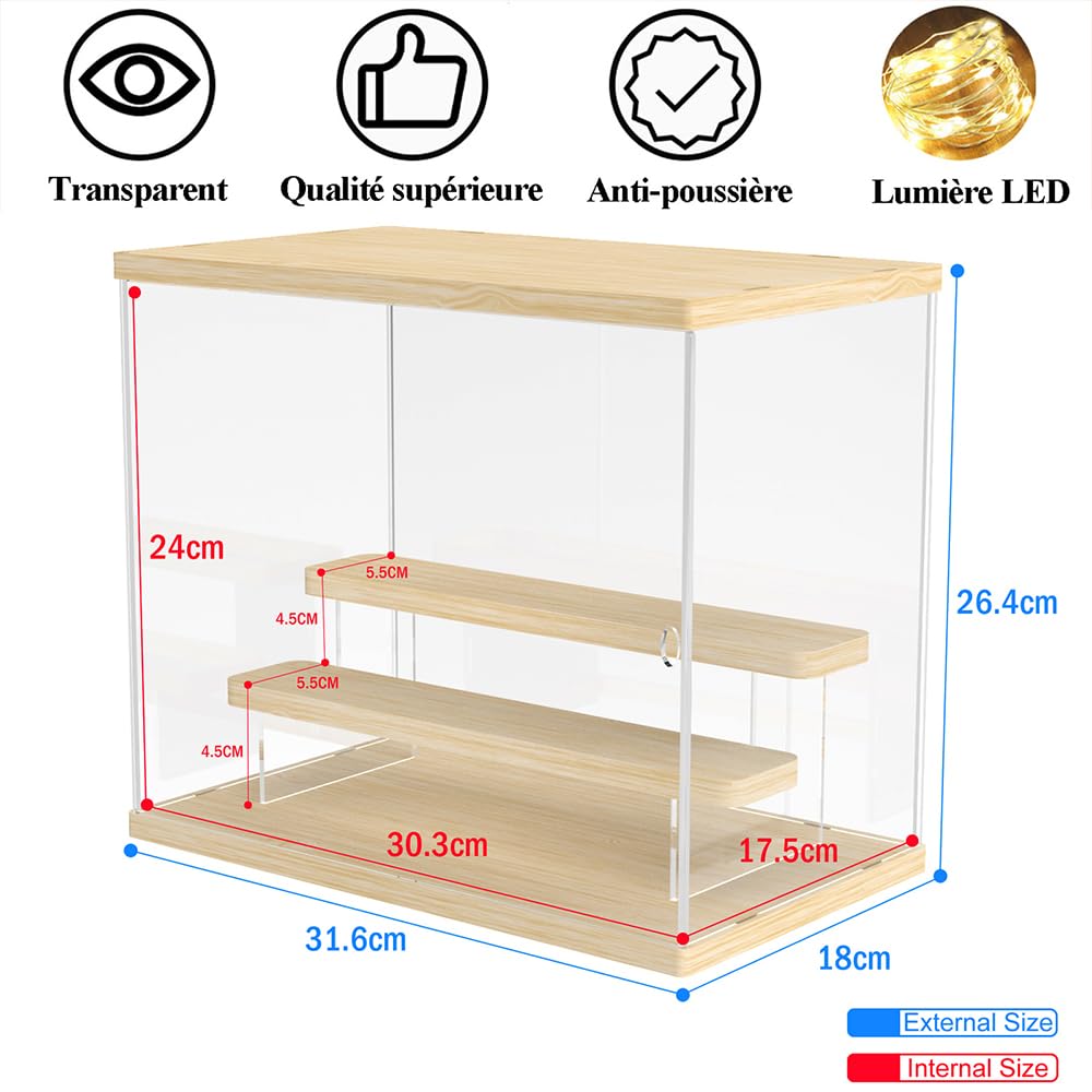 Joody 3 Etagere Vitrine Acrylique pour Collection Amiibo Figurine Manga Voiture Miniature, Anti-poussière Boite de Presentation des Coin, Medals, Souvenirs, 31.6x18x26,4 cm