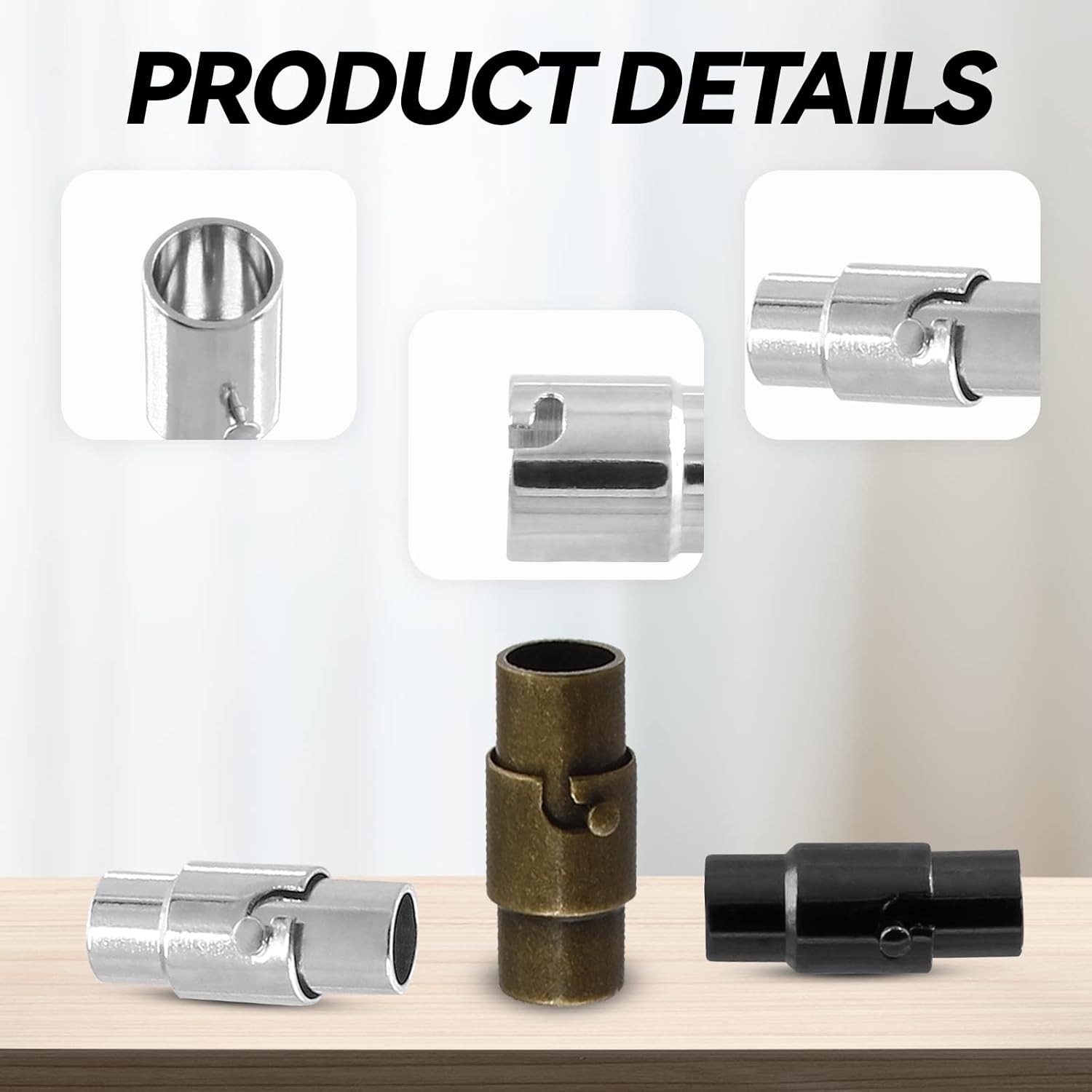 30 Pcs Cord End Caps Bracelet Clasps - 5mm Jewelry End Tips for Leather, Silk, Paracord Bead Caps, Cord Terminators & Kumihimo Finishers (Black, Bronze, Silver) - Image 4