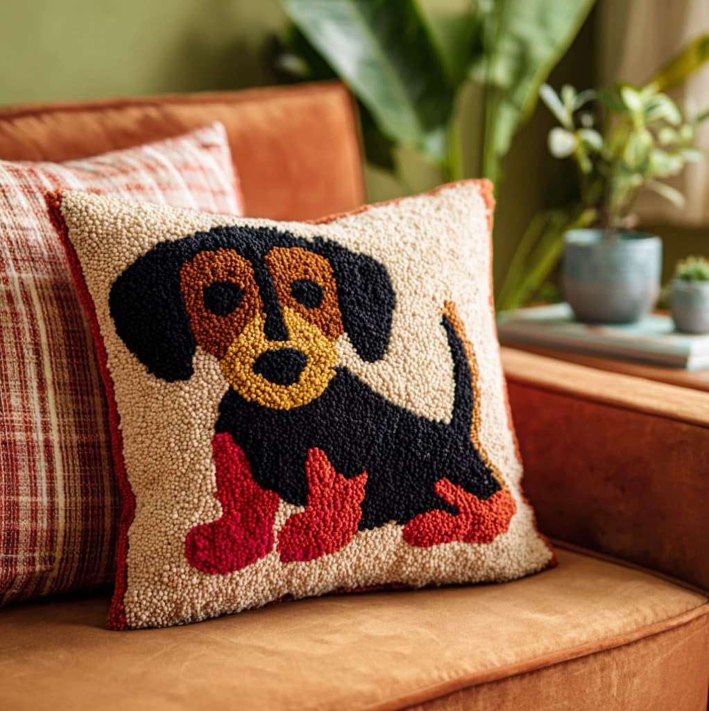 AxiangziK DIY Latch Hook Cushion Kit for Adults,Cartoon Dachshund
