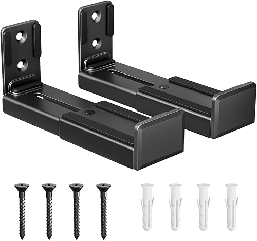 Hoss® Soundbar Stand Wall Mount - Universal Dual Bracket for Most Soundbars, Holds up to 15 kg, Depth Adjustable 3.5”-6.1” - Speaker Stand Black