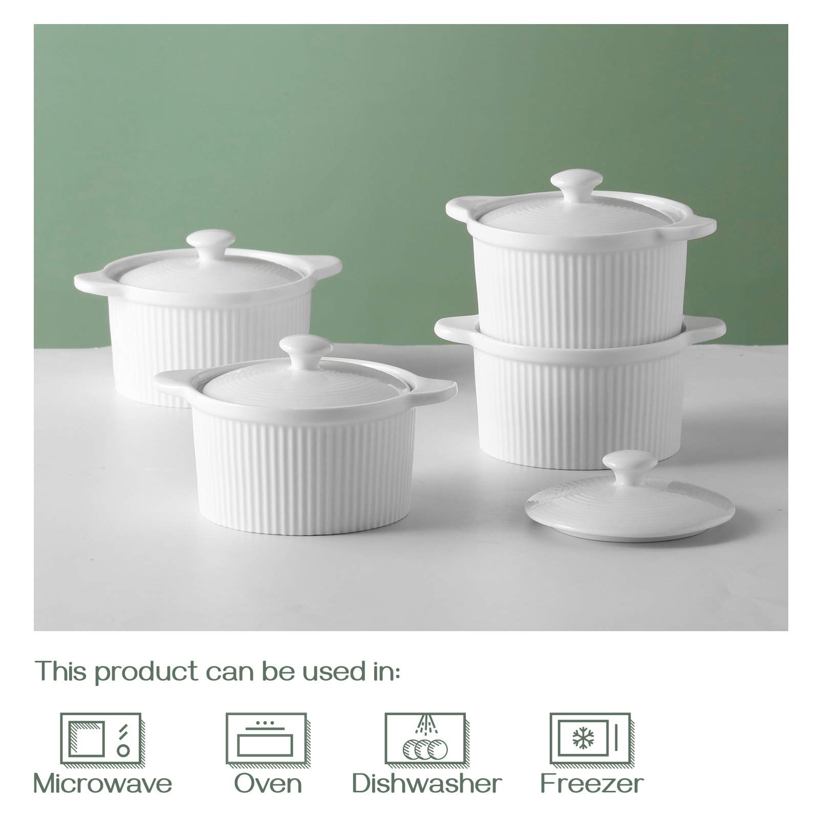 Buy DOWAN Ramekins 7 oz with Lids Oven Safe, Porcelain White Ramekins for Creme Brulee, Souffle