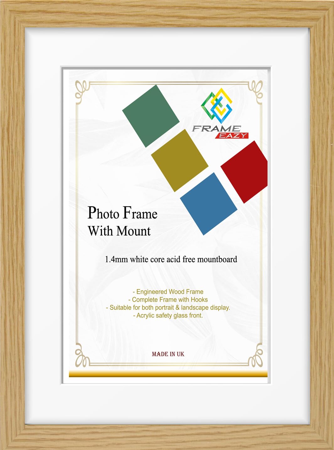 FRAME EAZY Modern Oak Photo Picture Frame Poster Certificate Frames with White Mount – A3 For A4 Picture