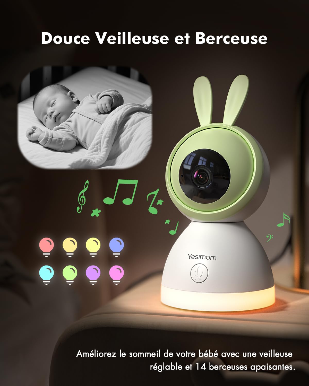 Babyphone Caméra 1080P PTZ 360°, Vision Nocturne Infrarouge, Zoom 4X, Détection de Mouvement et Suivi Automatique