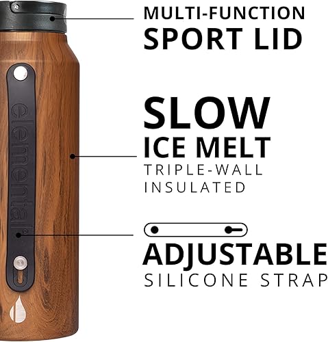 Vista 190 de Elemental Botella de agua icónica de acero inoxidable con pajilla, 32 onzas, a prueba de fugas, triple pared, aislada, para viajes y deportes, Azul