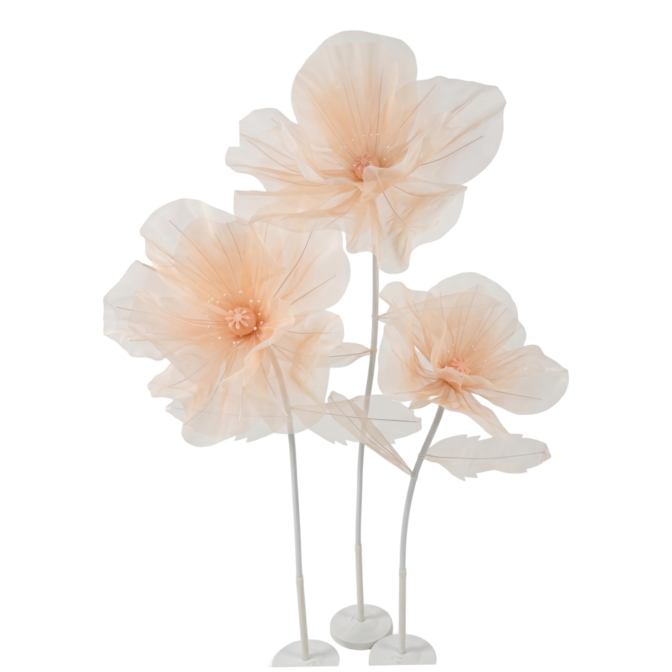 Tapallmy Large Flowers 3 Head Giant Standing Flowers Organza Wedding Decor for Indoor Outdoor (Includes Pole & Base) Orange