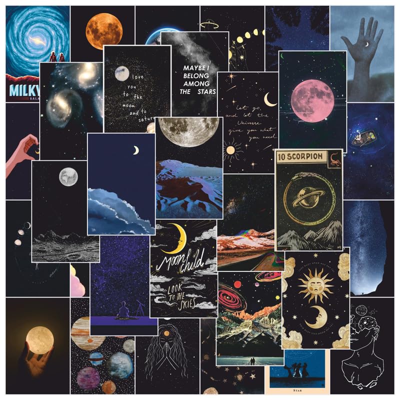 Image of POSTERONN Space Aesthetic Wall Collage Kit 54 PCS 4x6 Inch Galaxy Posters | Self Adhesive Room Decor for Bedroom Study Dorm | Cosmic Theme Photo Cards for Wall Decoration | Gift for Teens Friends