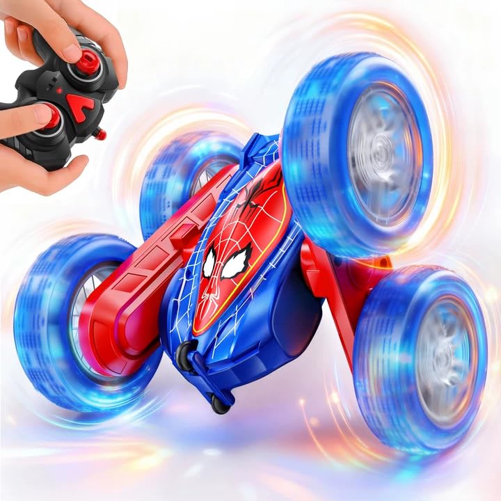 Image of Veeniix V996 Spider Remote Control Car for Boys 4-12, RC Stunt Car with 360 Rotating & Flipping, Changeable Color Wheels, 2 Rechargeable Batteries for 60 Mins Play, Indoor Outdoor Toy Gifts
