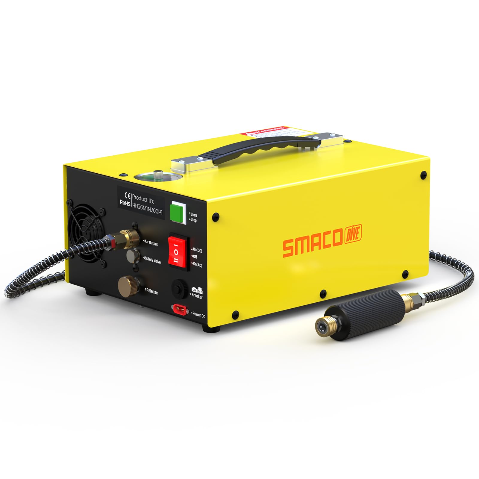 SMACO Compresor PCP 4500PSI Compresor de Aire de Alta Presión 300Bar Portátil para Botellas de Buceo Carabinas PCP y Paintball Parada Automática Doble Voltaje(12VDC/220VAC)Separador de Agua Integrado