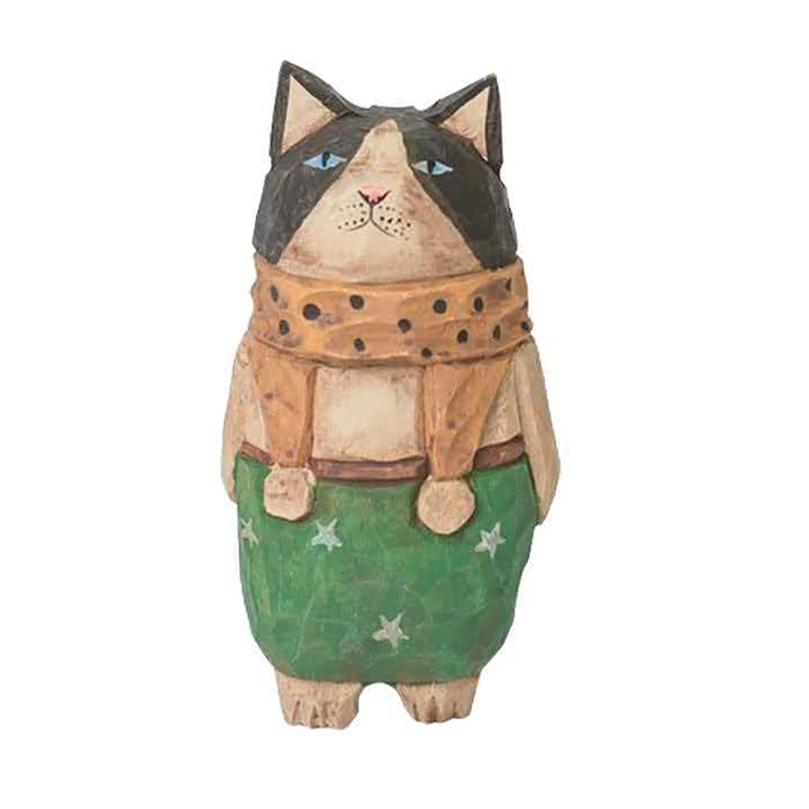 pidodou Hand-Carved Wooden Cat Figurine, Rustic Artistic Collectible Kitten Ornament, Unique Desktop Decor & Birthday Gift A Onesize