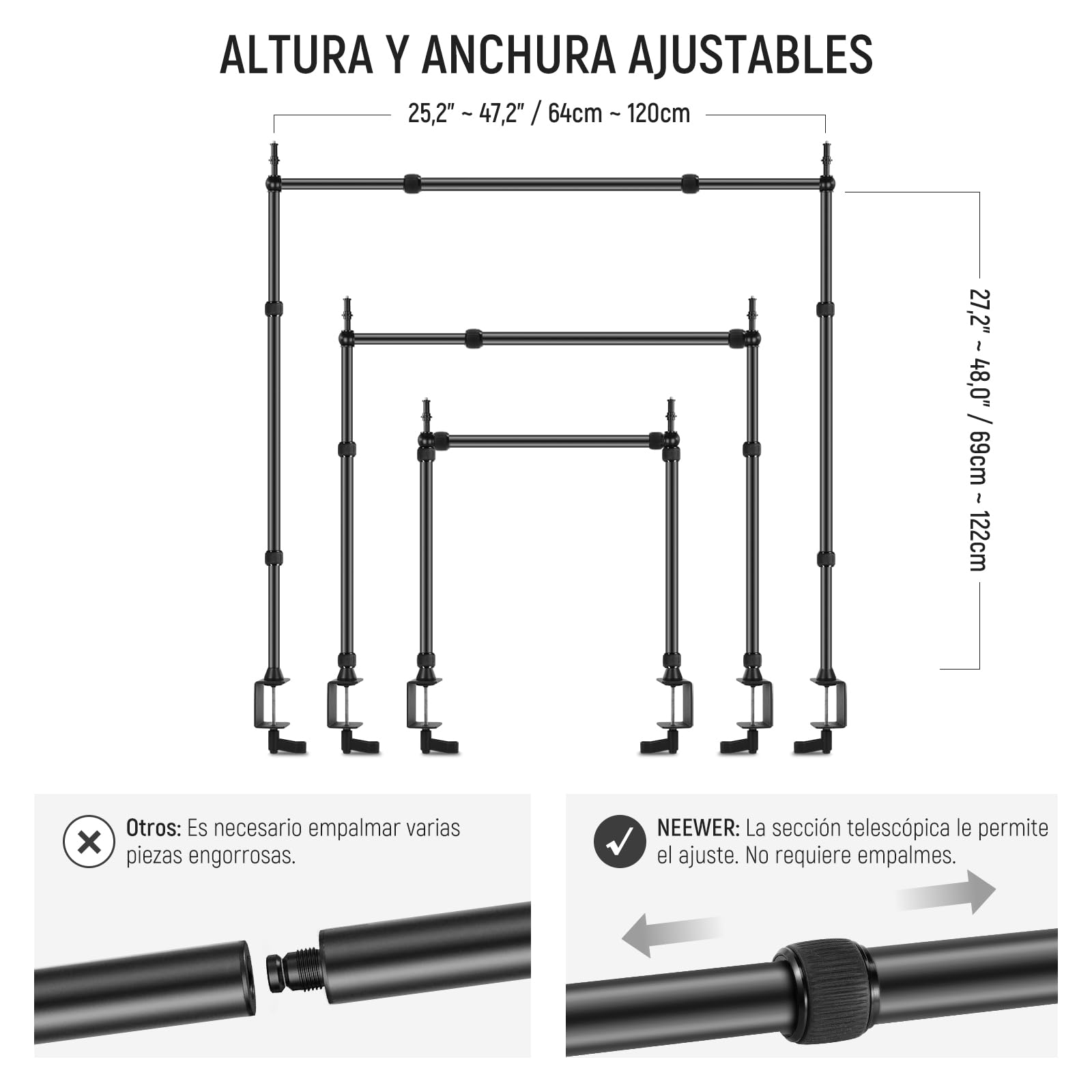 NEEWER NK002 Overhead Camera Mount Rig Platform con Soporte Teléfono/2 Cabezas/Brazos/Super Clamp/Paño para Mic Webcam, Soporte Escritorio Múlti Dispositivo con Ancho Altura Ajustable,Carga 26lb/12kg