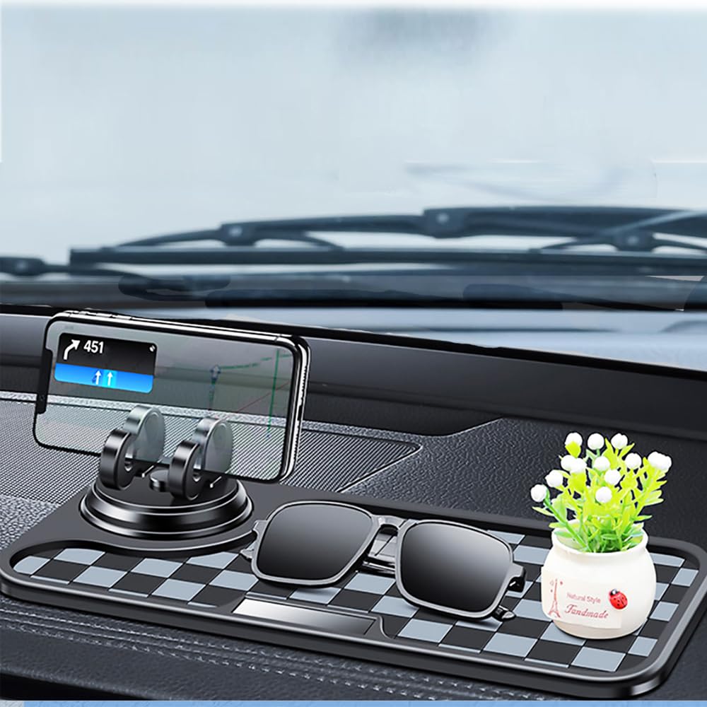 Generic Multifunction Car Anti-Slip Mat Auto Phone Holder, 360 Rotating, Non-Slip Pad for Phones, Sunglasses, Keys (Black and Gray Pattern)