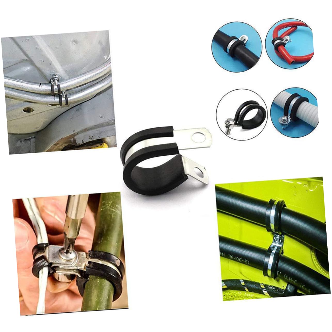 Gadpiparty 45pièces Collier de Serrage Caoutchouc pour Câble Collier de Serrage Forme de R pour Tuyau Clip de Câble Acier Inoxydable pour Tuyau Clip de Tube