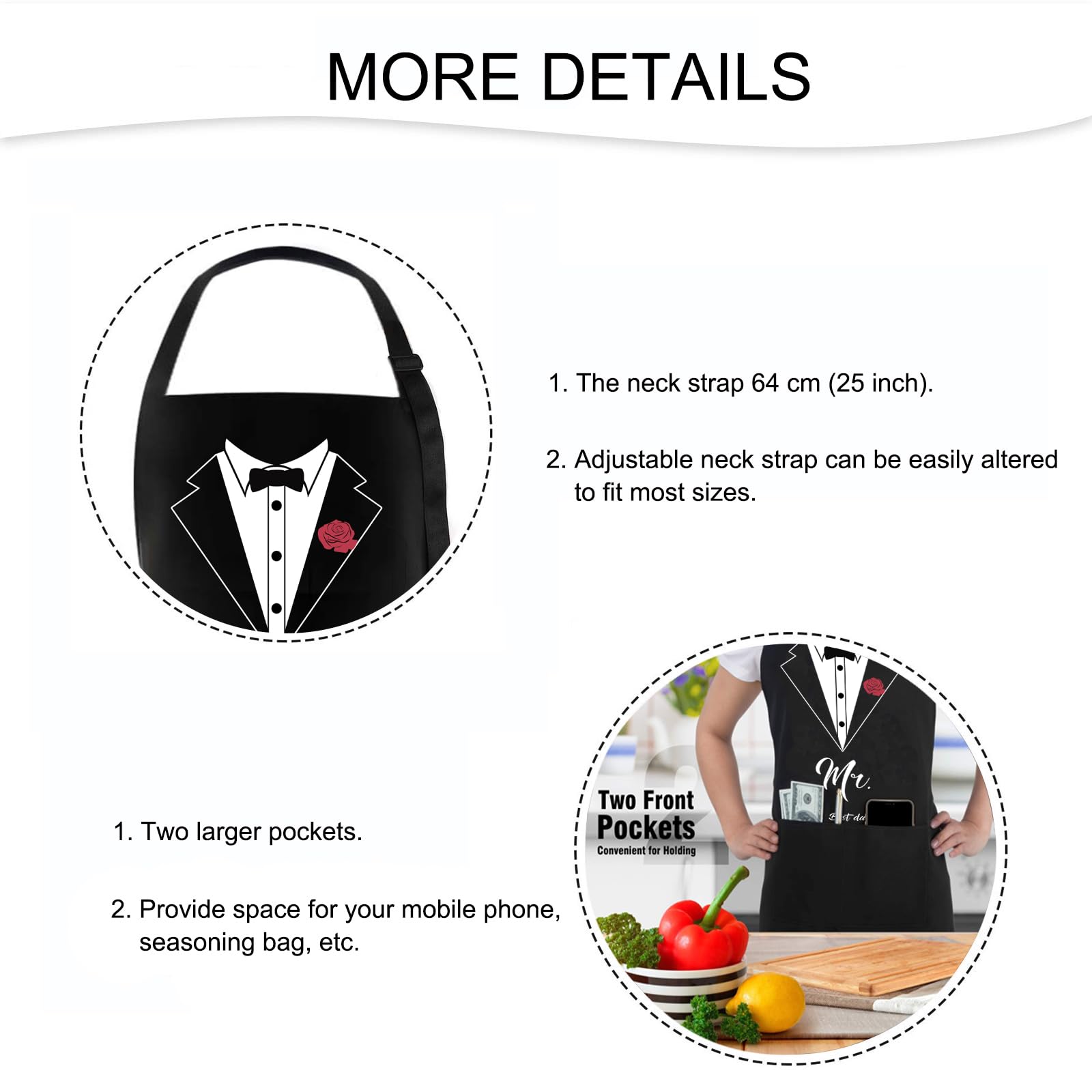 2 PCS Mr. & Mrs. Couple Aprons Set, Wedding Gift for Couple Kitchen Waterproof Aprons - Image 3