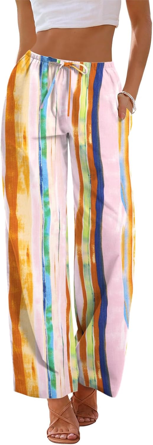 Cotton linen wide leg summer beach trousers for women.