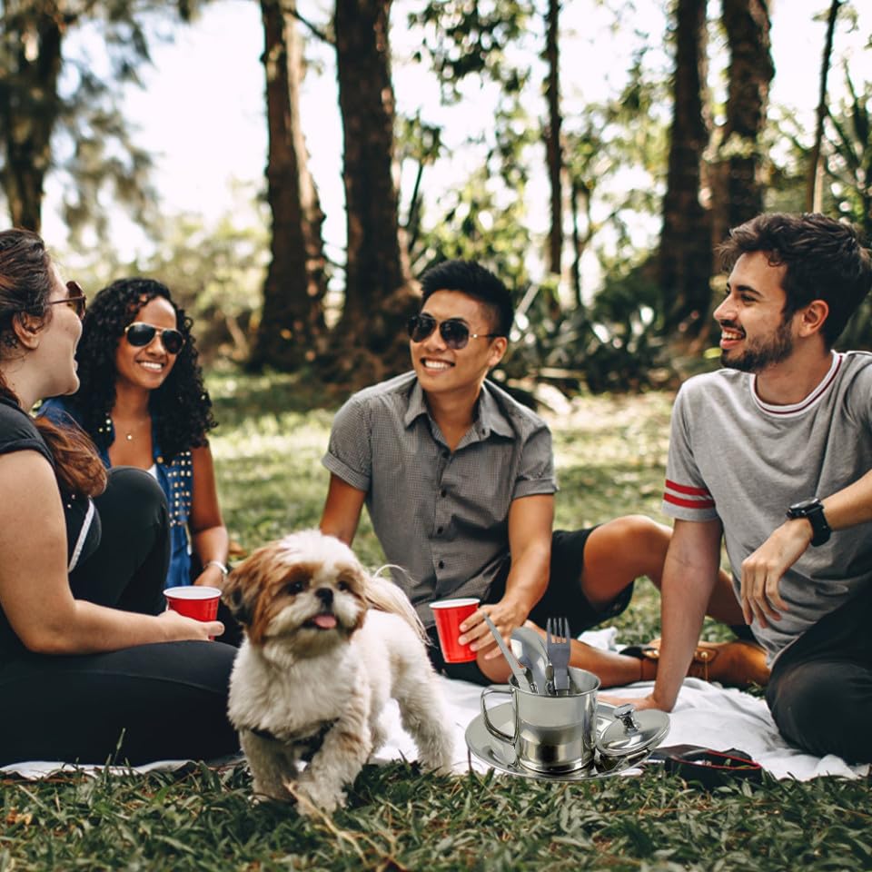 Juego de Utensilios de Cocina de Acero Inoxidable para 1-2 personas, Vajilla de Camping Portátil con Utensilios de Cocina, Kit Ligero para Picnic al Aire Libre para Senderismo y Viajes miniatura 4