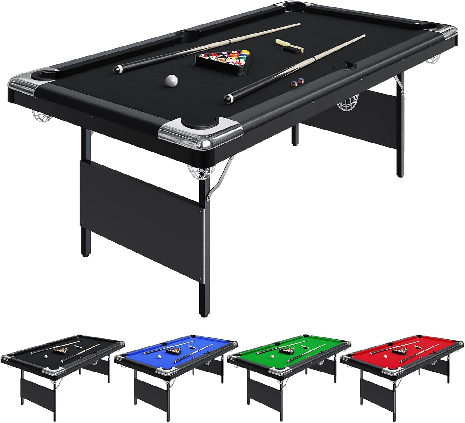 7FT Full Size Foldable Pool Table – Professional Regulation Size Portable Billiards Table with Accessories, Includes Balls, 2 Cues, Chalk, Brush – Indoor Outdoor Use with Blue Felt Top