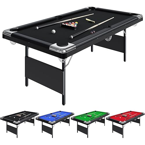 7FT Full Size Foldable Pool Table – Professional Regulation Size Portable Billiards Table with Accessories, Includes Balls, 2 Cues, Chalk, Brush – Indoor Outdoor Use with Blue Felt Top
