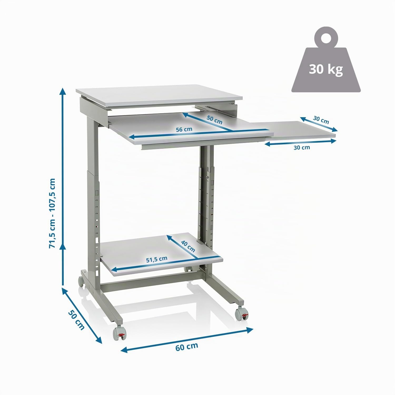 HJH Office 830021 Scrivania salvaspazio con Ruote WORKSTATION Scrivania Regolabile in Altezza, Tavolo da Lavoro Mobile, Standing Desk per Ufficio