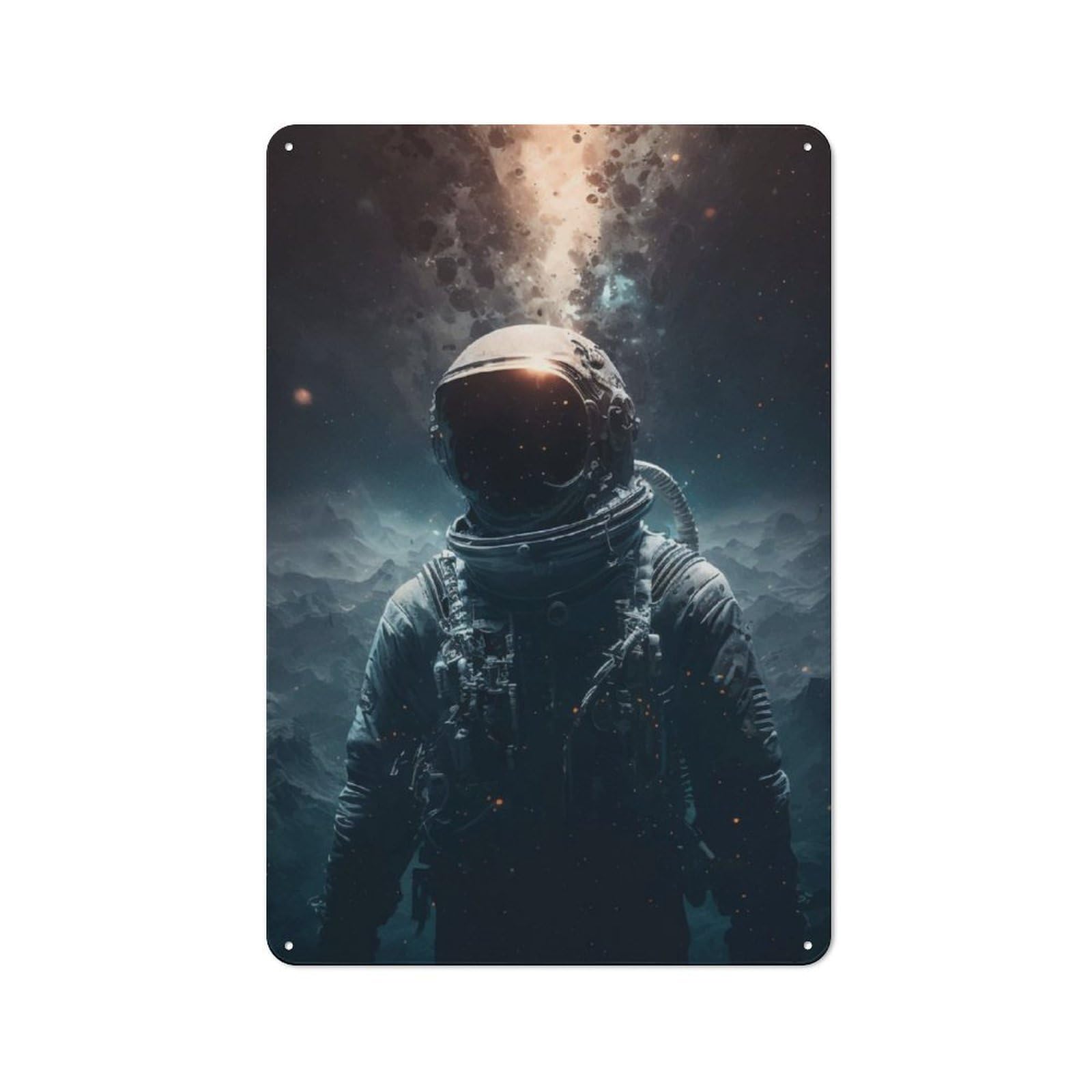 Junmoney Astronaut Rustic Tin Wall Plaque 30X20cm For Home Office Or Studio, For Garage, Workshop And Man Cave Decoration