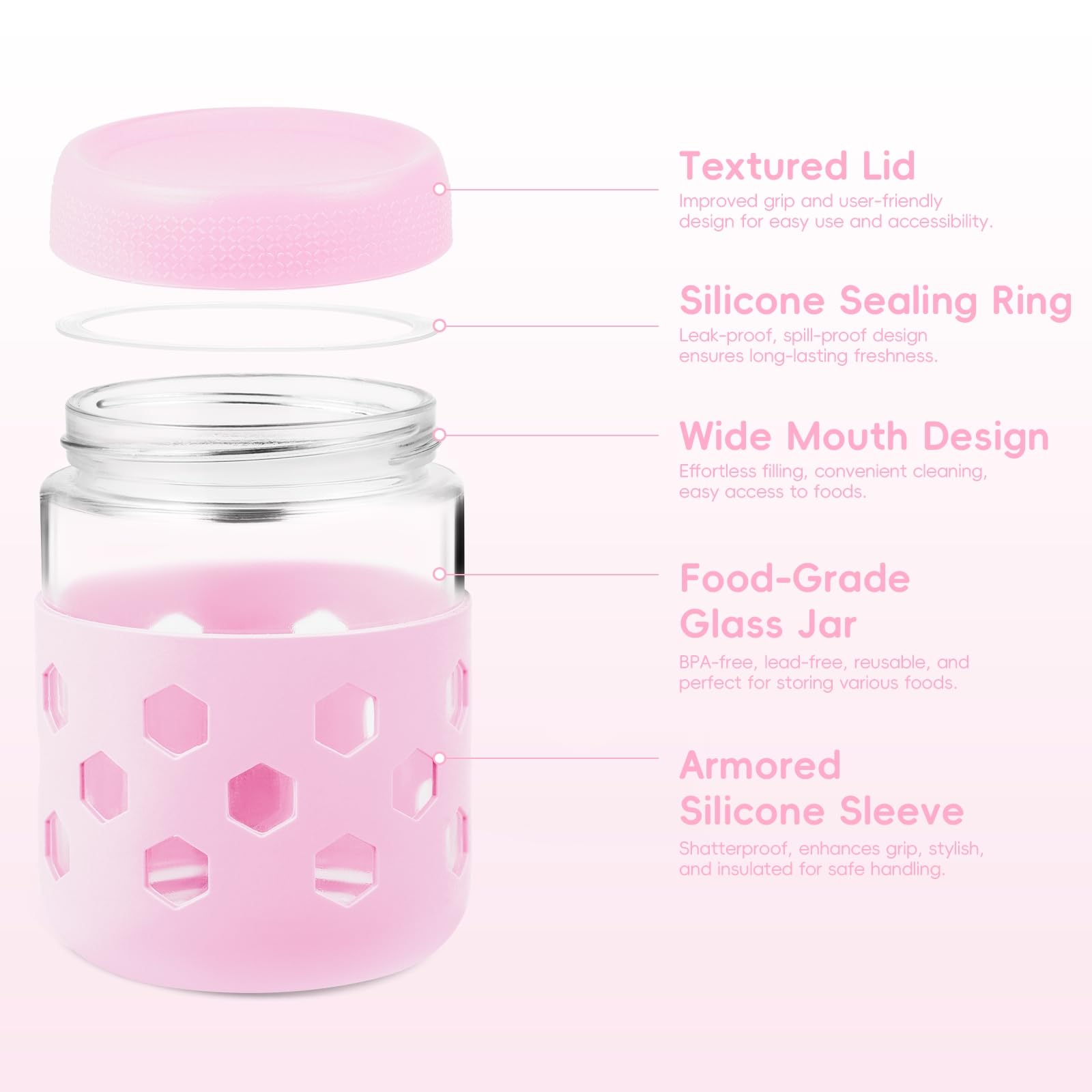 Gemice Paquete de 8 tarros de vidrio para avena nocturna con fundas de silicona, recipientes de avena de 500 ml y 300 ml con tapas, macetas de desayuno para ensalada, tarros Mason para pudín de chía