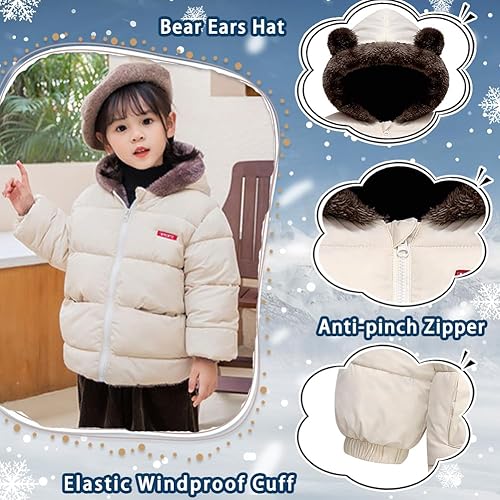 Miniatura 3 de Fairy Baby Abrigo de invierno para bebé, chaqueta con capucha para bebé, chaqueta de forro polar cálido, traje de nieve, cárdigan de oso para niños