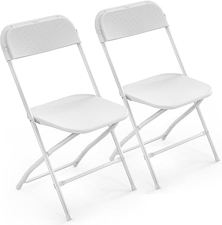 VINGLI 2 Pack White Plastic Folding Chair, Indoor Outdoor Portable Stackable Commercial Seat with Steel Frame 350lb. Capacity for Events Office Wedding Party Picnic Kitchen Dining
