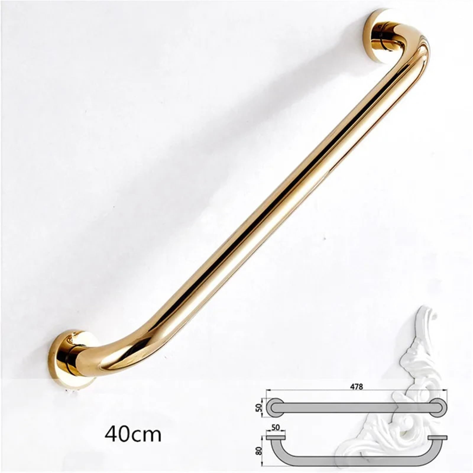 Maniglioni per Doccia e Bagno, Barra di Sicurezza per Doccia e Vasca da Bagno, Maniglia in Ottone Dorato da 30cm/40cm/50cm, Maniglione da Bagno con Impugnatura Antiscivolo (50cm Oro)