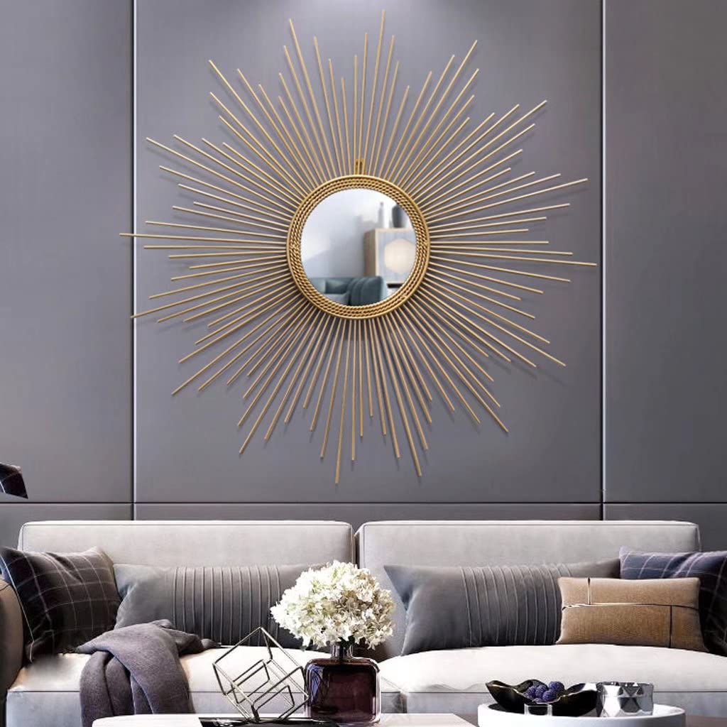 Miroir rond doré rayon de soleil en métal pour décoration murale de salon chic