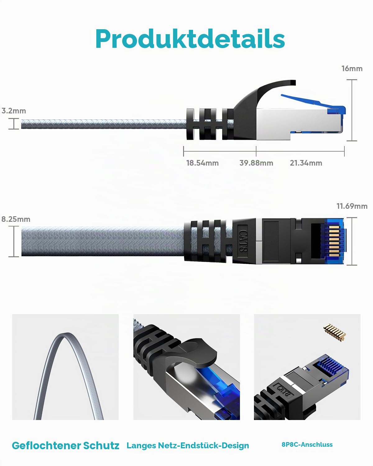 BUSOHE Cat 8 LAN Kabel 5m (10 Stück), 40Gbps Netzwerkkabel Ethernet Kabel | Flach Hochgeschwindigkeits Gigabit RJ45 Patchkabel, Geflochtener Internetkabel Kompatibel mit PC, Router, Modem