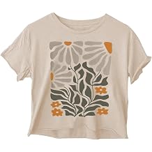 Woffccrd Womens Short Sleeve Crop Tops Wildflower T-Shirts Crew Neck Summer Casual Loose Graphic Tee Tops