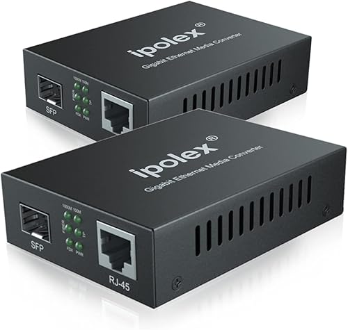 ipolex Paquete de 2 convertidores de fibra a Ethernet Gigabit SFP a RJ45, 101001000M RJ45 a 1000Base SFP, convertidor de fibra a Ethernet,