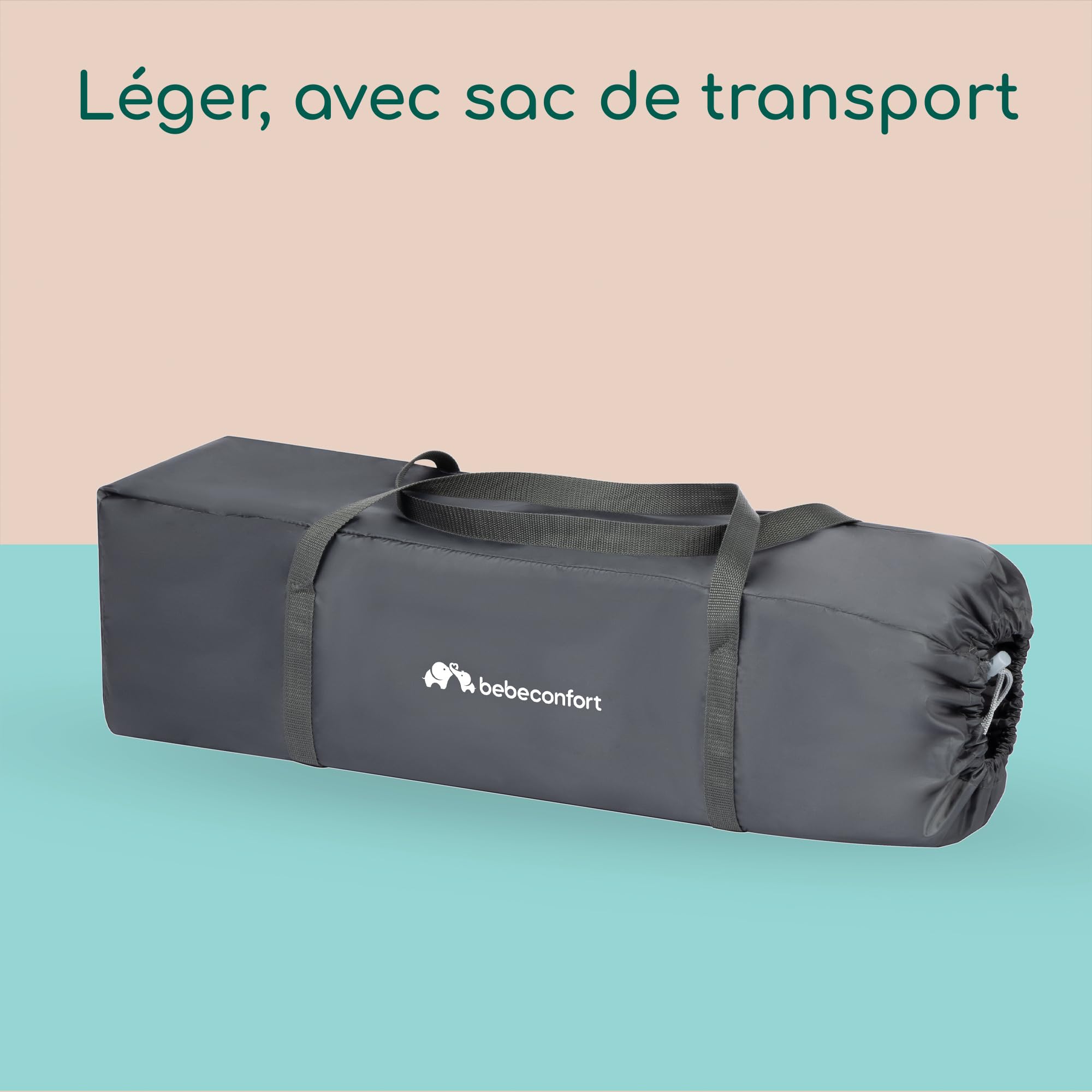 Bebeconfort Soft Dreams, Lit Parapluie Bébé 0-3 ans (0-15 kg), Lit Voyage Léger, Matelas Fibre de Bois et Mousse (60 x 120 cm), Sac de Transport, Pliage Parapluie Compact, Tinted Graphite