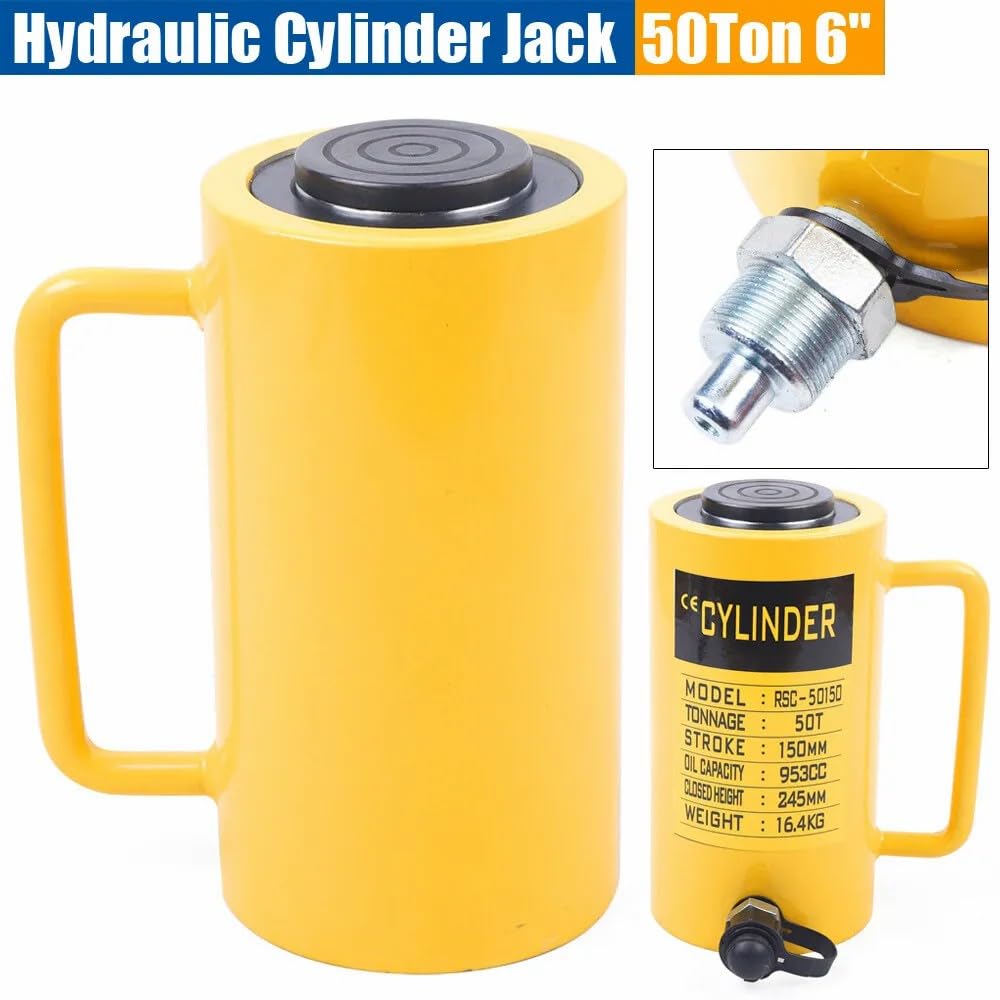 Hydraulic Jack 50 Ton Cyliinder Hydraulic Jack Solid Single-Acting Hydraulic Plunger 6 Inch Stroke Single Acting Solid Ram for Bending Straightening and Pulling Trucks 150mm Hydraulic Lift Cyliinder