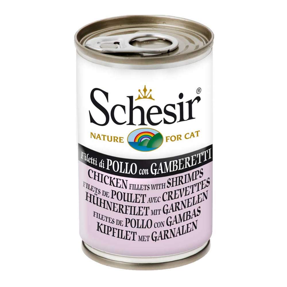 Schesir, Cibo Umido per Gatti Adulti Pollo Gamberetti, in Morbida Gelatina - (24 Lattine da 140g)
