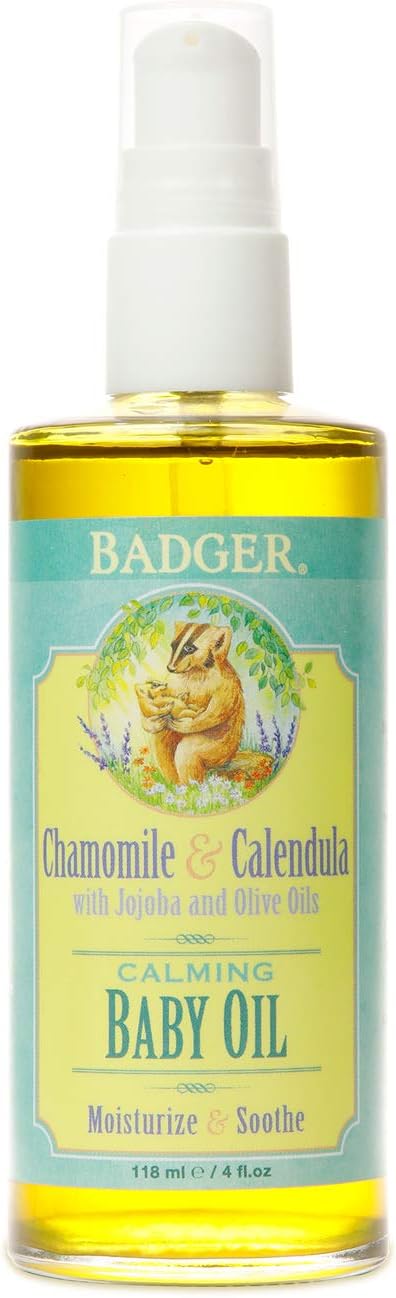 Badger - Baby Oil, Chamomile & Calendula, Organic Baby Oil, Softens & Moisturizes Baby's Skin, Baby Oil for Dry Skin, Baby Oil for Newborns, Soothing Baby Oil, 4 oz : Baby