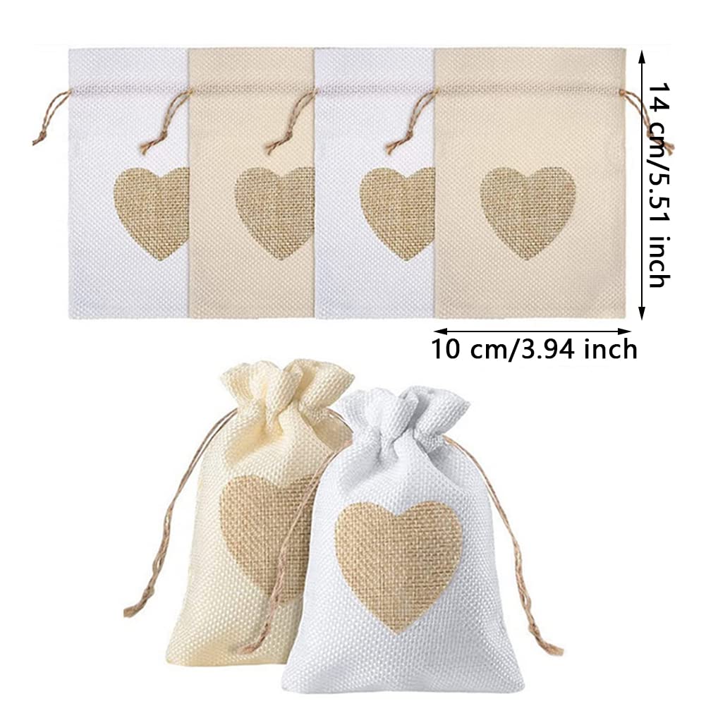 40 Pezzi Gioielli Sacchetti con Coulisse, Sacchetti Iuta con Cuore, Sacchetti Juta, Sacchetti Iuta Lino Regalo, per Caramelle, Gioielli, Artigianato e Piccoli Regali, 2 Colori