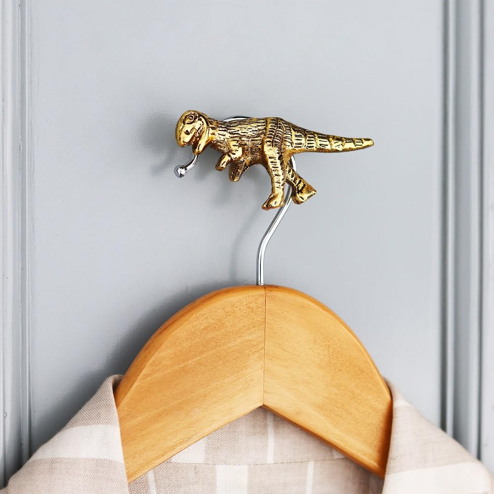 IndianShelf 3 Pieces Cute Kids Dinosaur Nursery Wall Hooks for Hanging Things Decorative Bathroom Wall Decor Gold Towel Hooks for Hanging Coats, Purse, Backpack, Hats, Ties