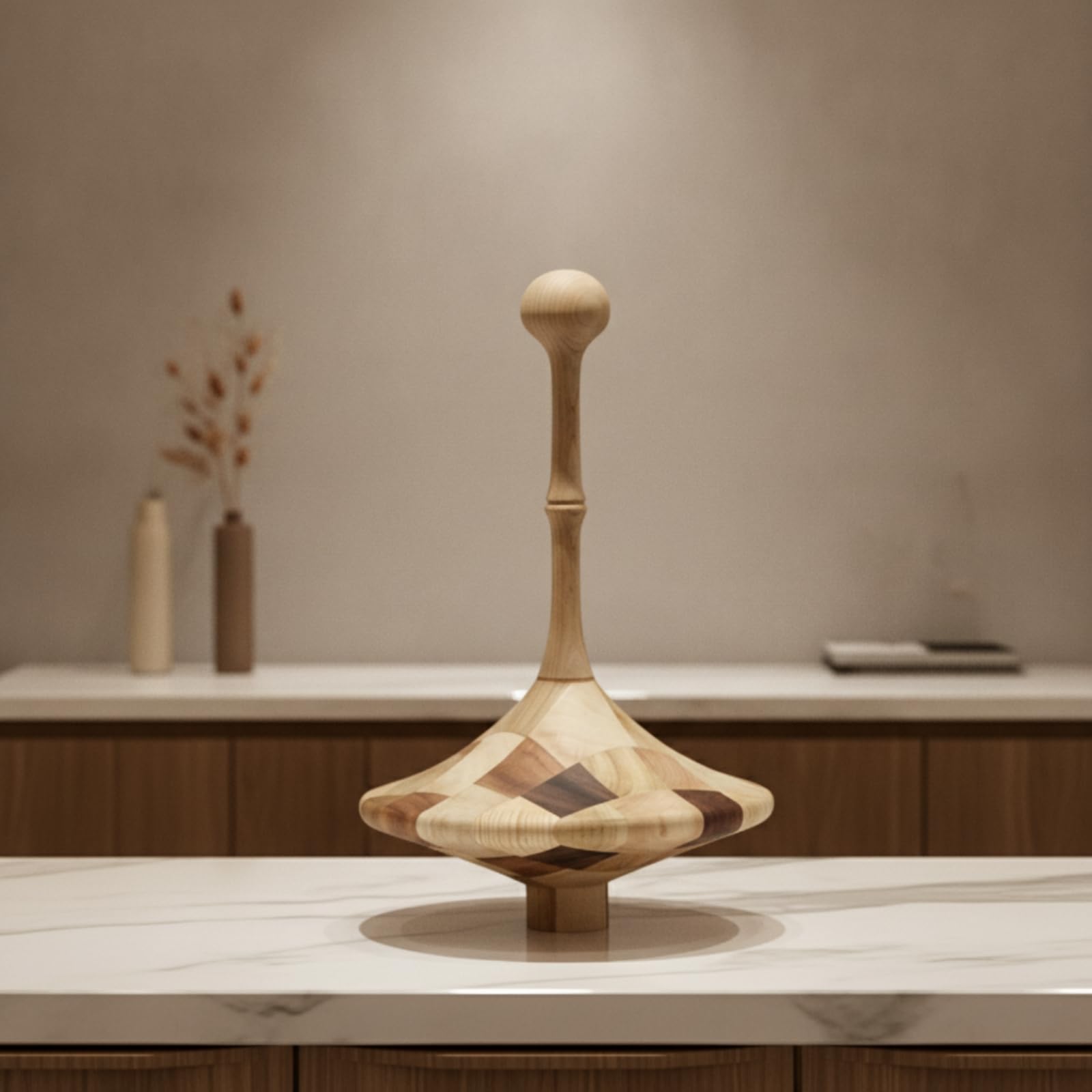 MagiDeal Trompo Decorativo de Madera Escultura Adorno Figura en con Visibles y Cuerpo Geométrico Pieza de Mesa con Base Corta Adecuado para Estantería Sala de Estar